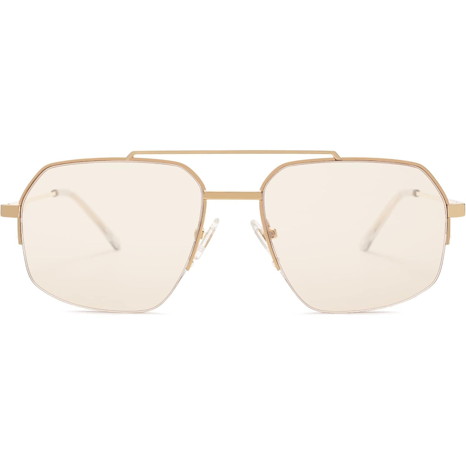 Sojos Trendy Aviator Sunglasses Mens Womens Retro Double Bridge Metal Frame Semi-Rimless Shades