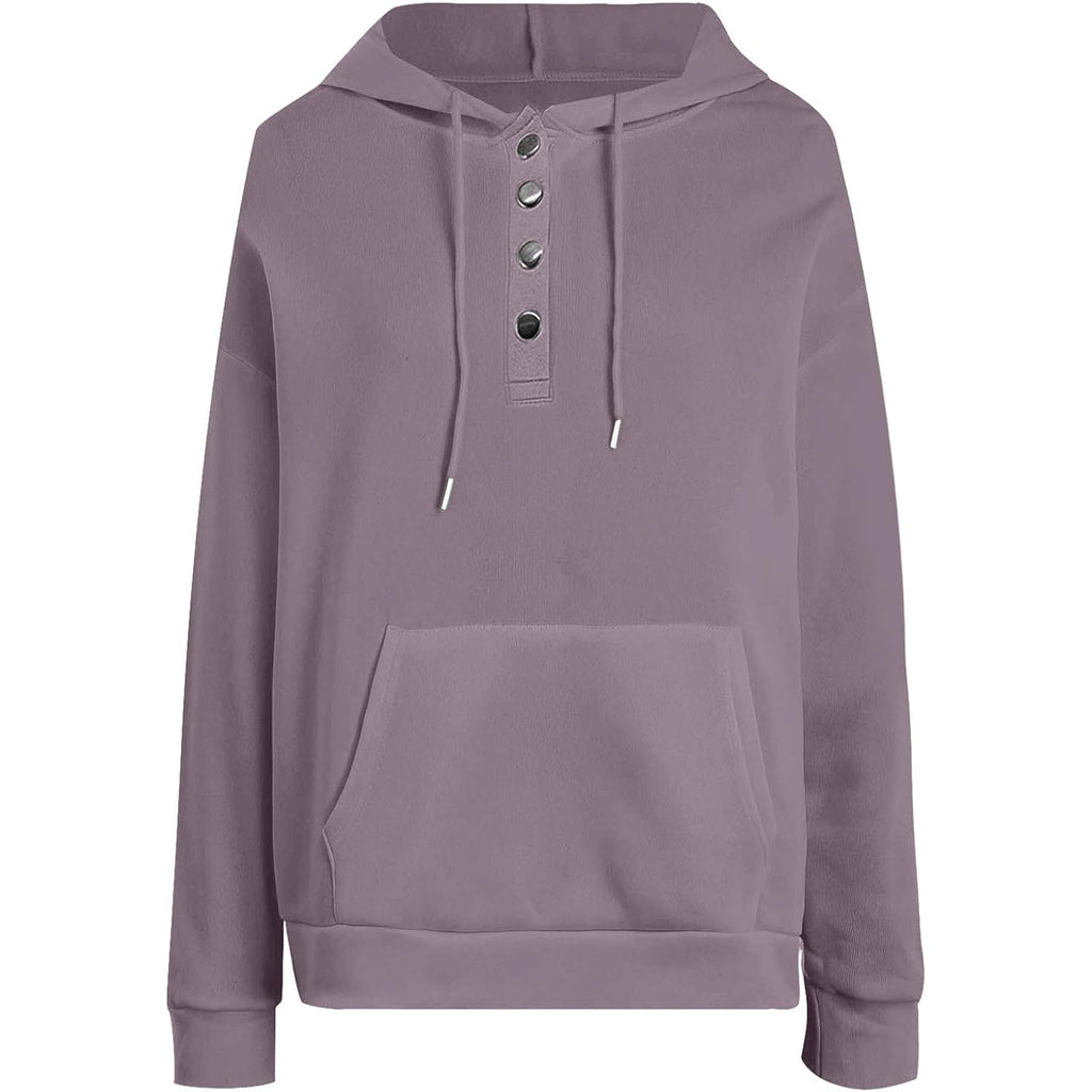 Women’s Button Collar Hoodie – Casual Long Sleeve Pullover Sweatshirt
