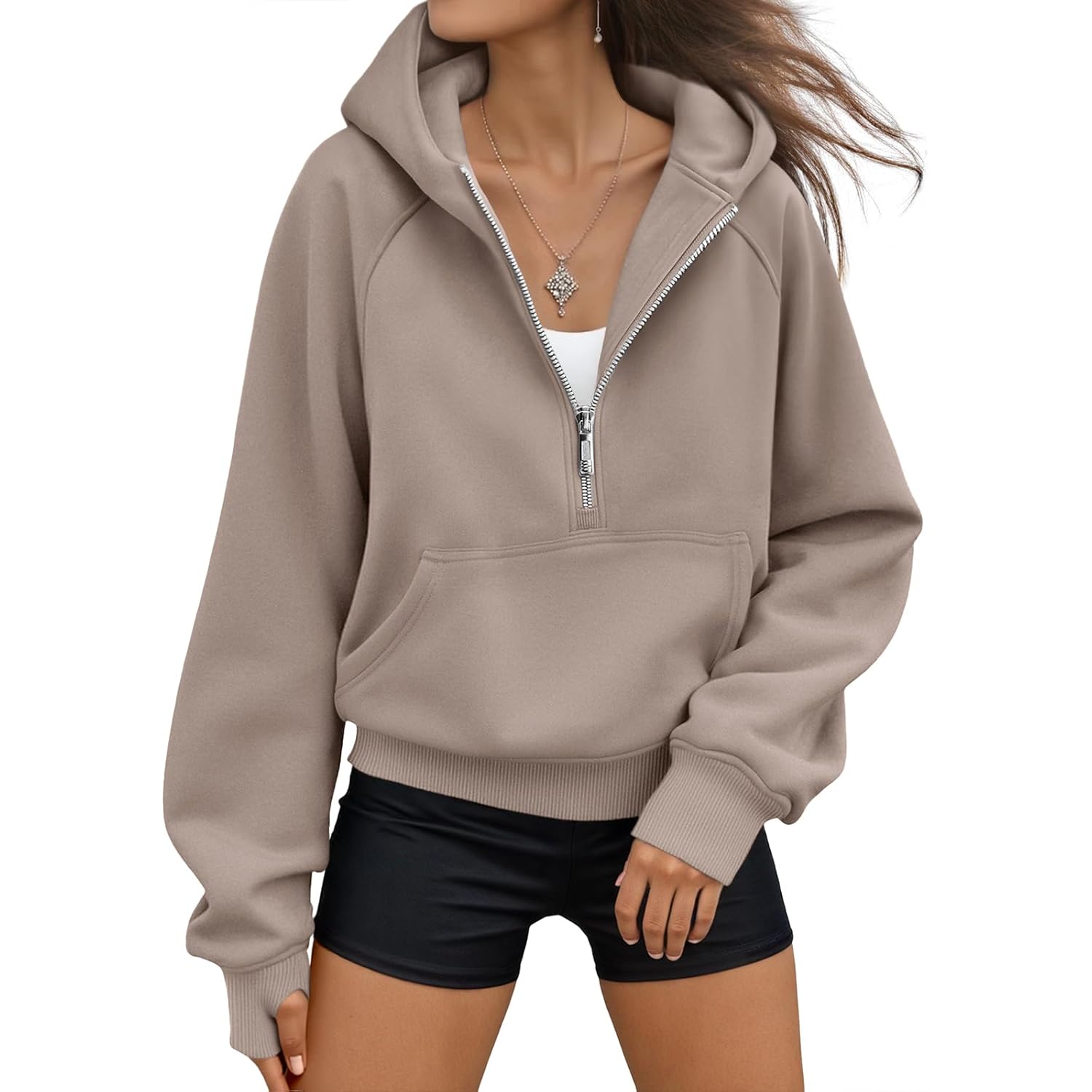 Women’s Fleece Half-Zip Hoodie – Oversized Workout Sweatshirt
