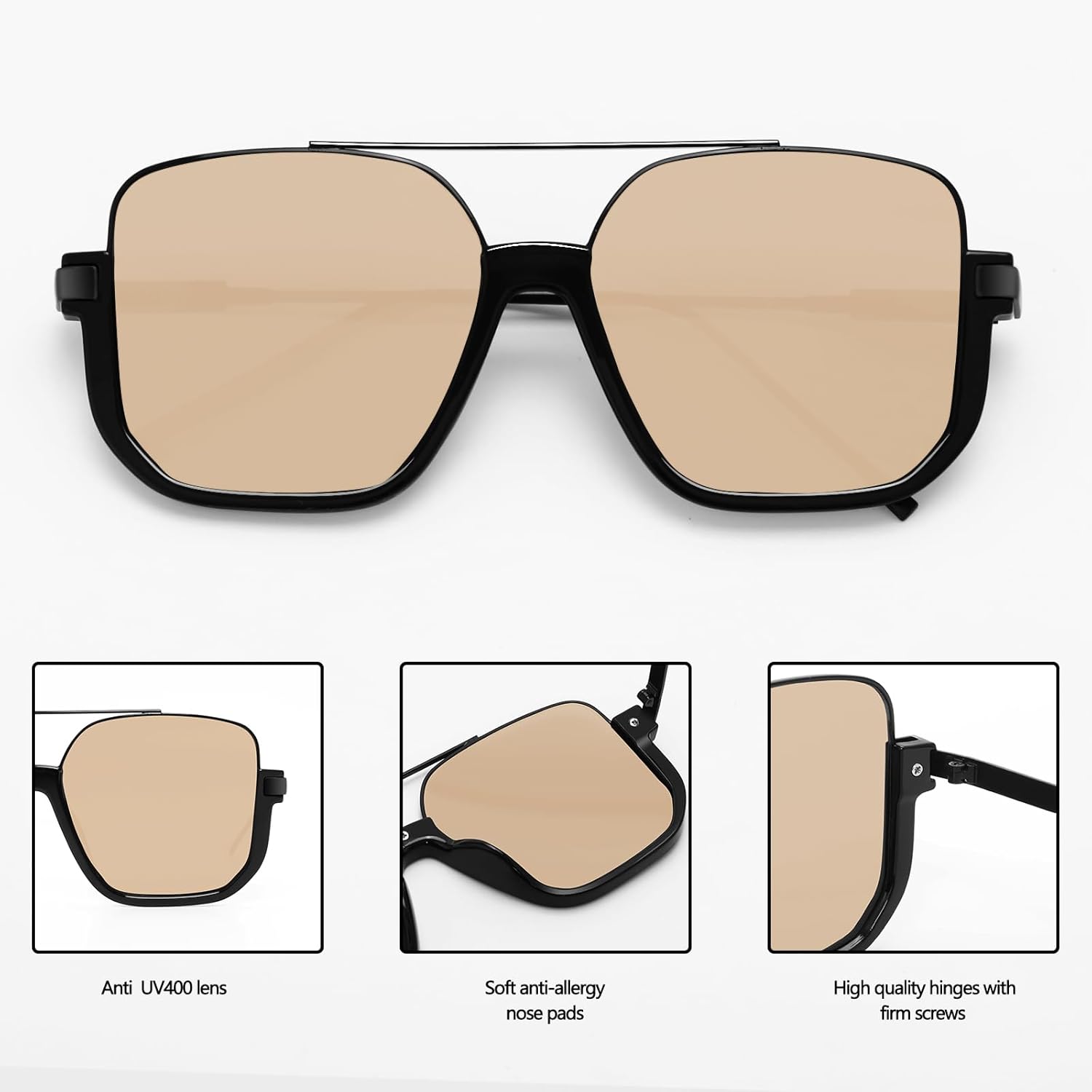 Retro Oversized Aviator Sunglasses For Women Men Square Double Bridge Pilot Sun Glasses Trendy Shades