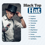 Funny Party Hats Black Top Hat - Victorian Hat for Men - Felt Tuxedo Costume Hat - Coachman Hat - Dress Up Hat