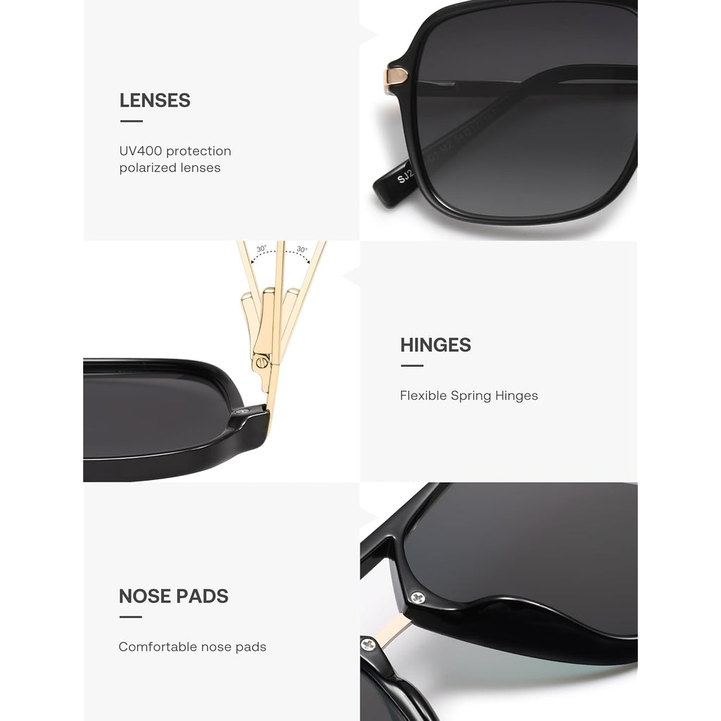 Sojos Sunglasses For Women & Men, Square, Retro, Polarized Lens, Trendy Aviator, Shades