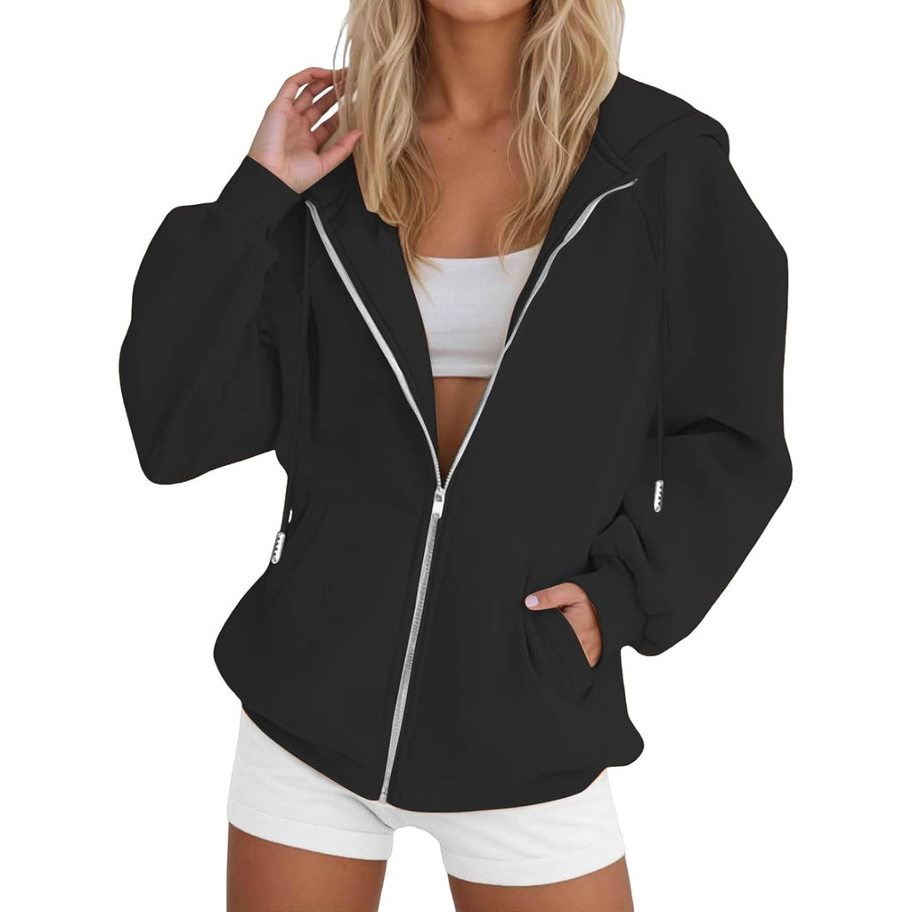 Women’s Oversized Zip-Up Hoodie – Casual Fall & Winter Sweatshirt