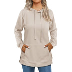 Women’s Split Hem Hoodie – Casual Long Sleeve Sweatshirt with Pockets