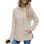 Women’s Split Hem Hoodie – Casual Long Sleeve Sweatshirt with Pockets