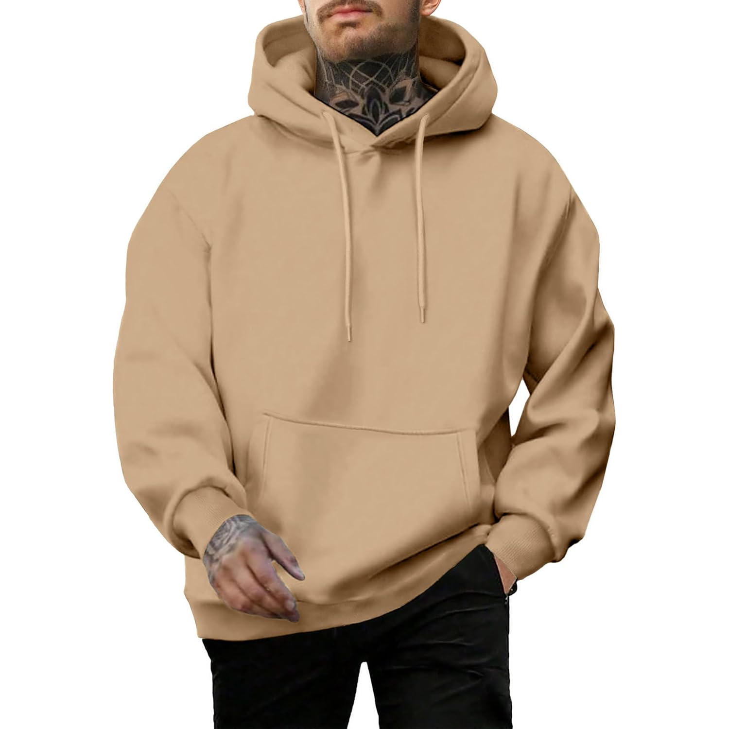 PLEPAN Hoodies for Men Casual Cotton Essentials Hoodie Pullover Long Sleeve Fleece Hooded Sweatshirts with Pockets