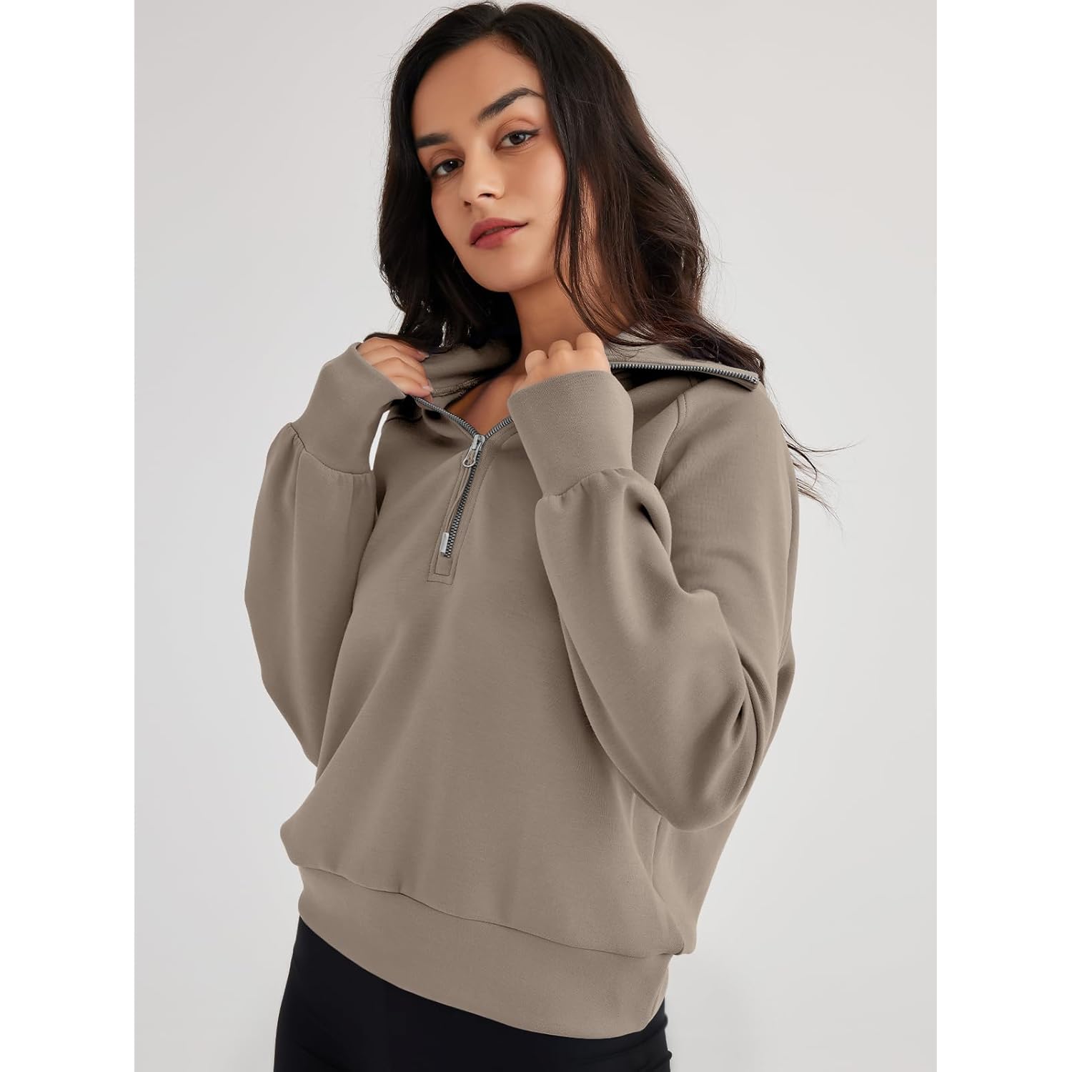 Women’s Oversized Half-Zip Sweatshirt – Casual Long Sleeve Pullover Hoodi