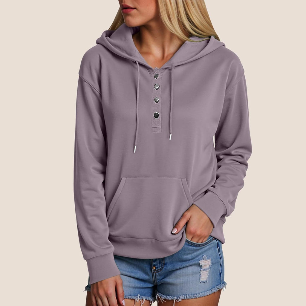 Women’s Button Collar Hoodie – Casual Long Sleeve Pullover Sweatshirt