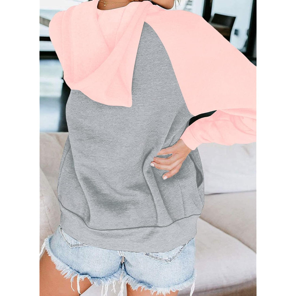 Women’s Color Block Zip-Up Hoodie – Lightweight Casual Sweatshirt