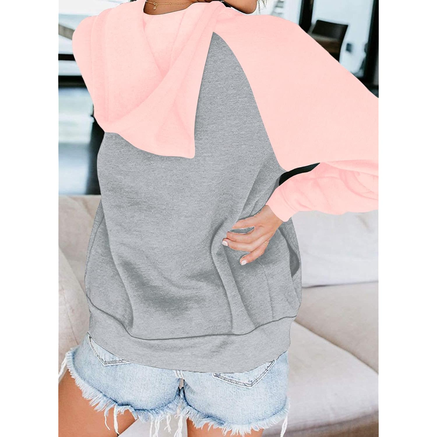 Women’s Color Block Zip-Up Hoodie – Lightweight Casual Sweatshirt