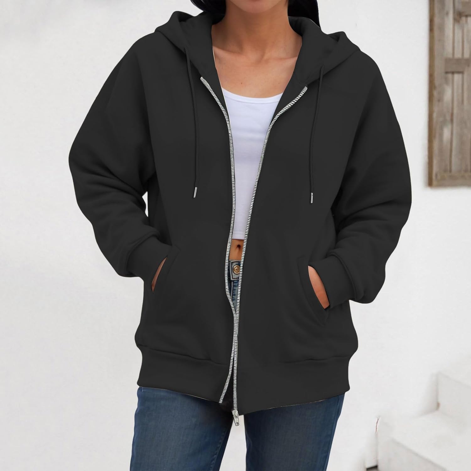 Women’s Oversized Zip-Up Hoodie – Casual Fall & Winter Sweatshirt