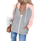 Women’s Color Block Zip-Up Hoodie – Lightweight Casual Sweatshirt