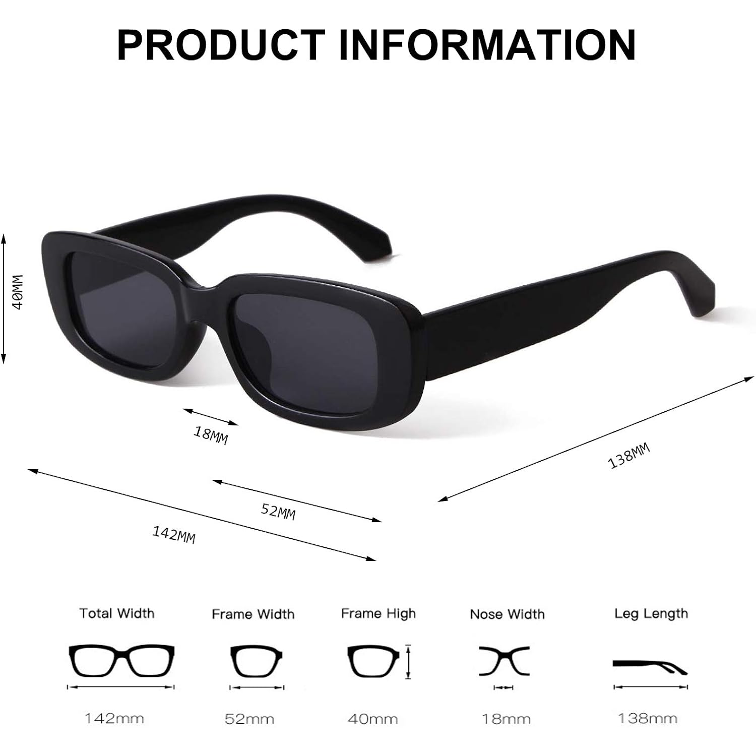 Butaby Rectangle Sunglasses For Women Retro Driving Glasses Vintage Fashion Narrow Square Frame Protection