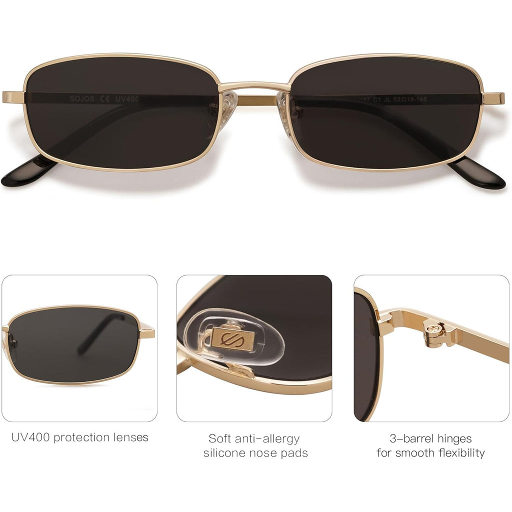 Sojos Trendy Small Rectangle Sunglasses Womens Mens, Retro Narrow Chic Thin Skinny Sunnies