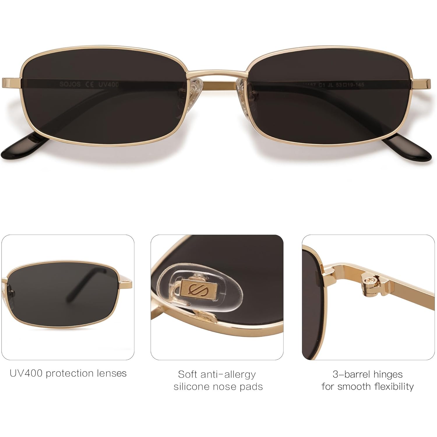 Sojos Trendy Small Rectangle Sunglasses Womens Mens, Retro Narrow Chic Thin Skinny Sunnies