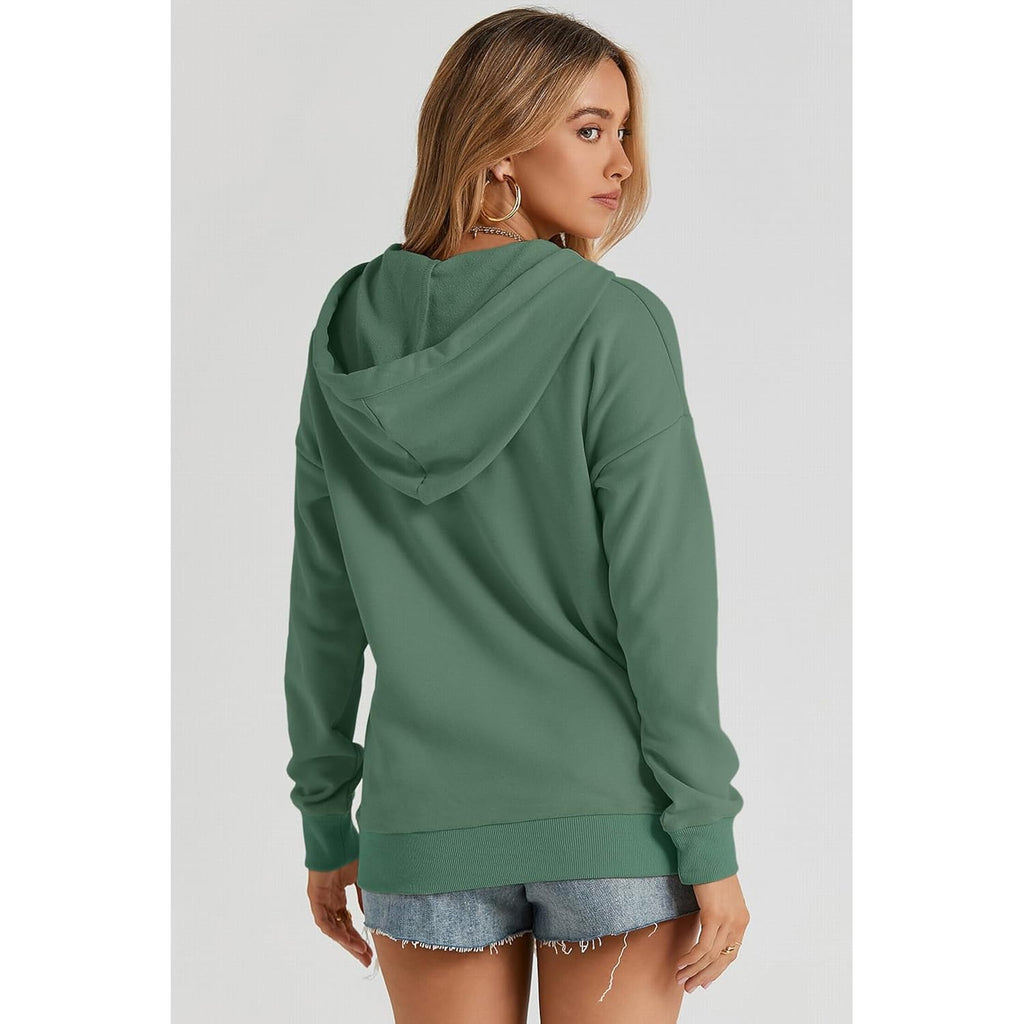 Women’s Button Collar Hoodie – Casual Drawstring Pullover Sweatshirt