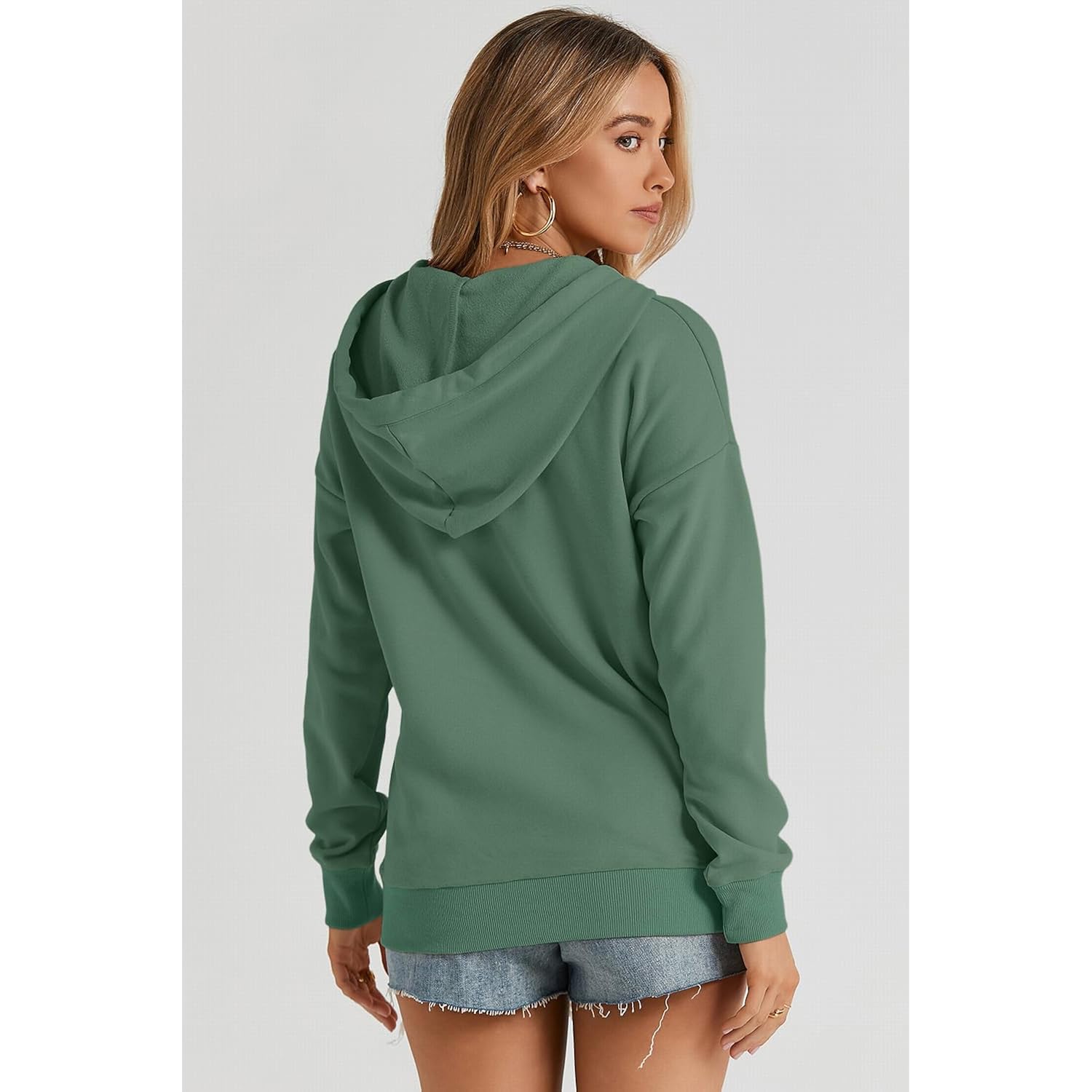 Women’s Button Collar Hoodie – Casual Drawstring Pullover Sweatshirt