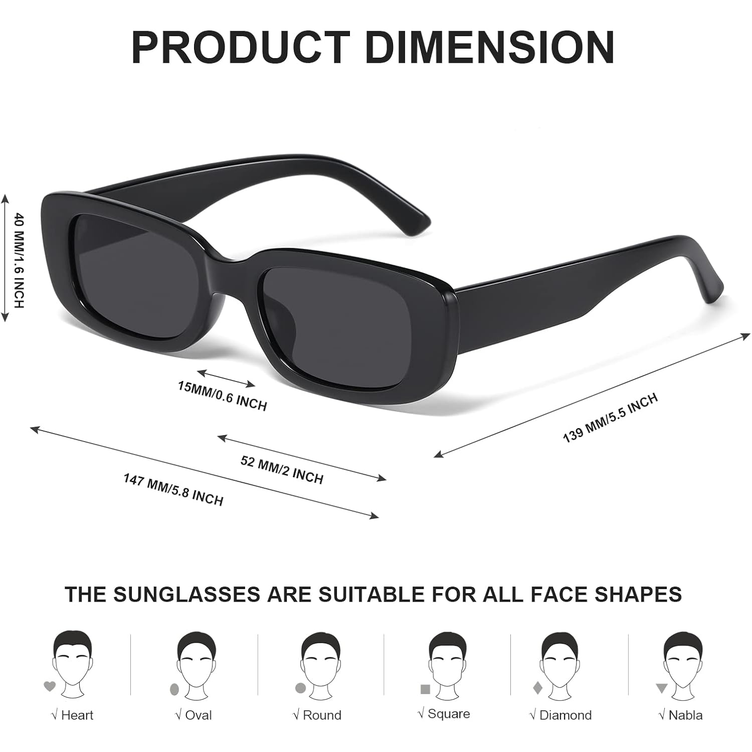 Jaspin Rectangle Sunglasses For Women Men Trendy Retro Sun Glasses Uv Protection Cool Square Frame