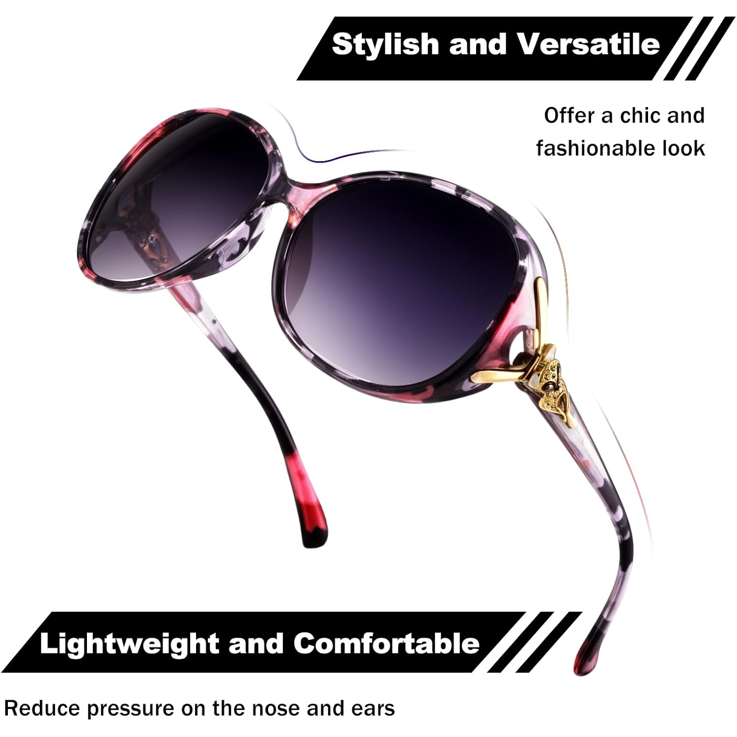 Pack Trendy Round Polarized Sunglasses For Women Men, Retro Cat Eye Oversized Sun Glasses Protection For Outdoor(Black, Brown, Purple, Floral)