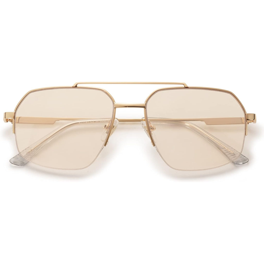 Sojos Trendy Aviator Sunglasses Mens Womens Retro Double Bridge Metal Frame Semi-Rimless Shades