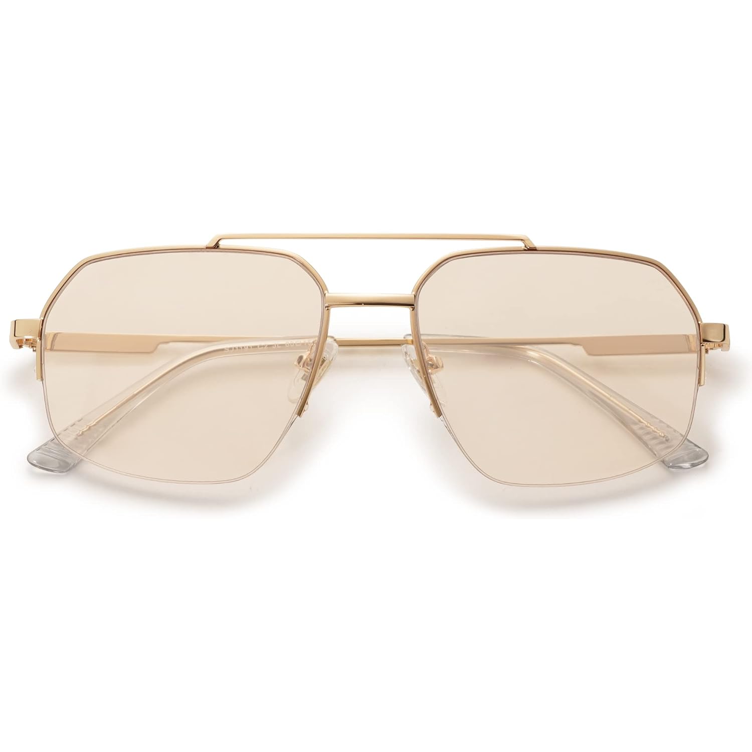 Sojos Trendy Aviator Sunglasses Mens Womens Retro Double Bridge Metal Frame Semi-Rimless Shades