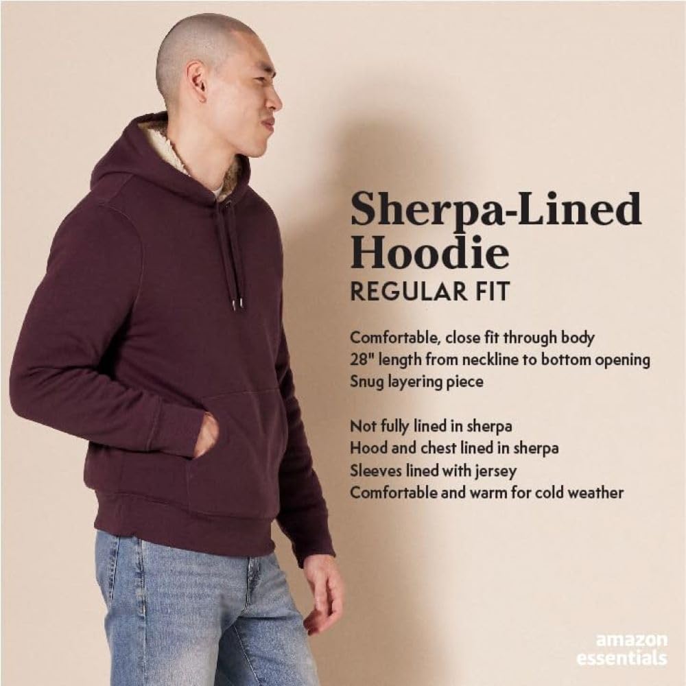 Amazon Essentials Men's Hoodies, Sherpa-Lined Pullover