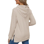 Women’s Split Hem Hoodie – Casual Long Sleeve Sweatshirt with Pockets