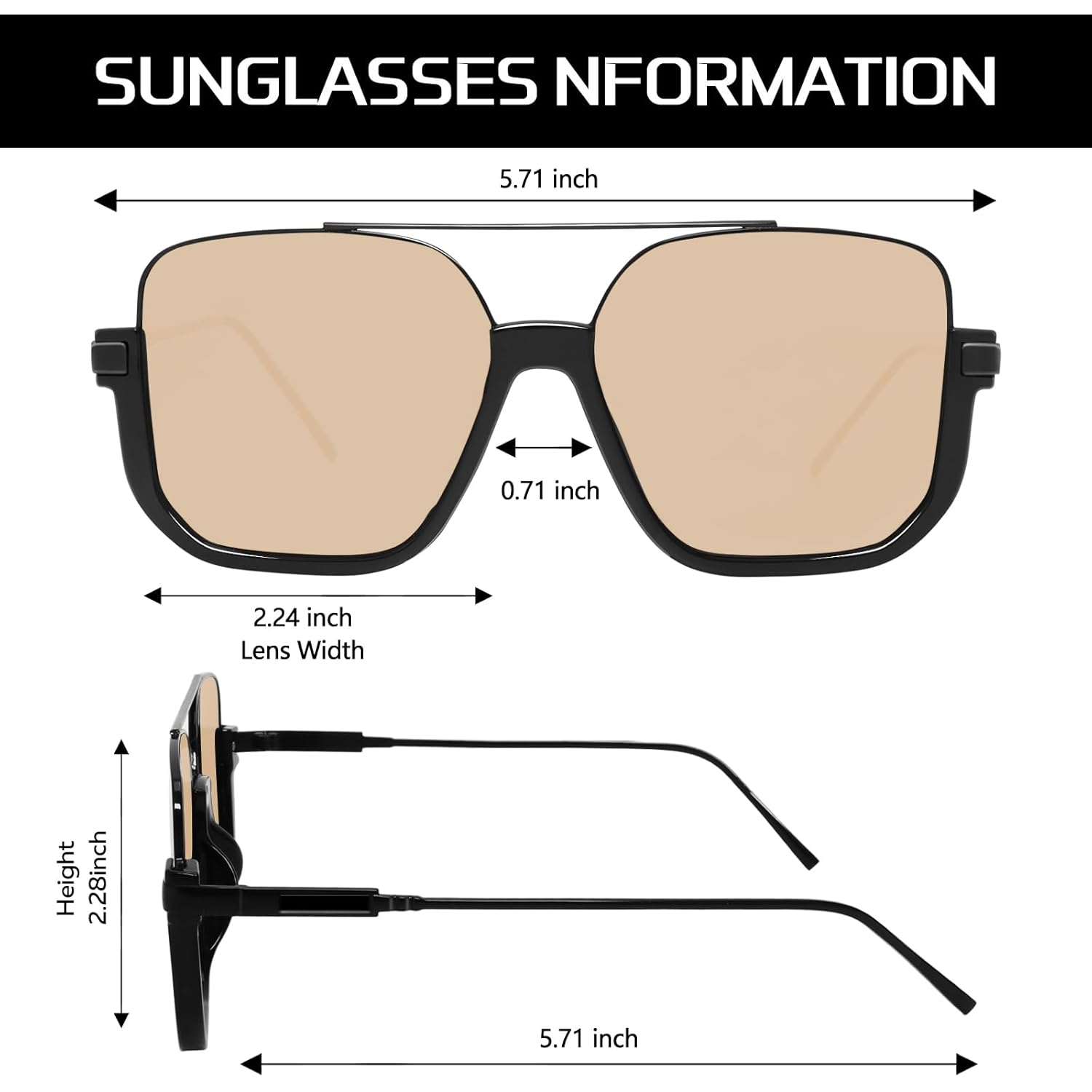 Retro Oversized Aviator Sunglasses For Women Men Square Double Bridge Pilot Sun Glasses Trendy Shades