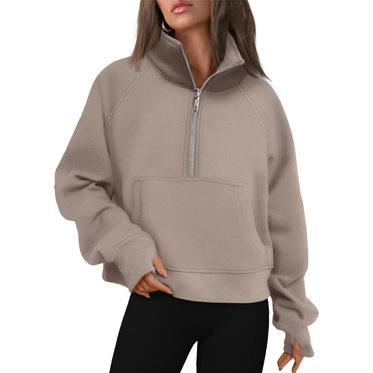 Women’s Half-Zip Cropped Hoodie – Fleece Pullover Sweatshirt