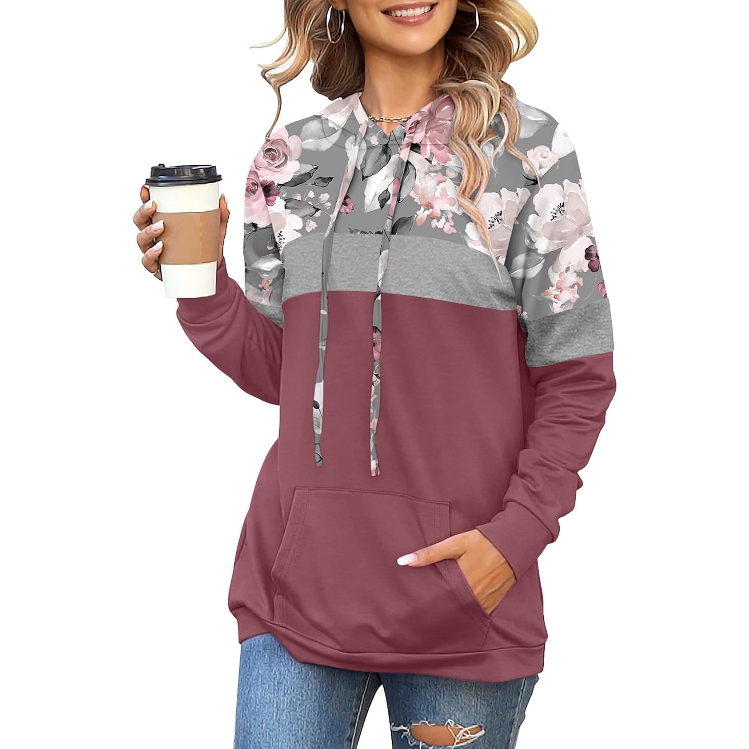 Women’s Camo Leopard Print Hoodie – Color Block Pullover Sweatshirt