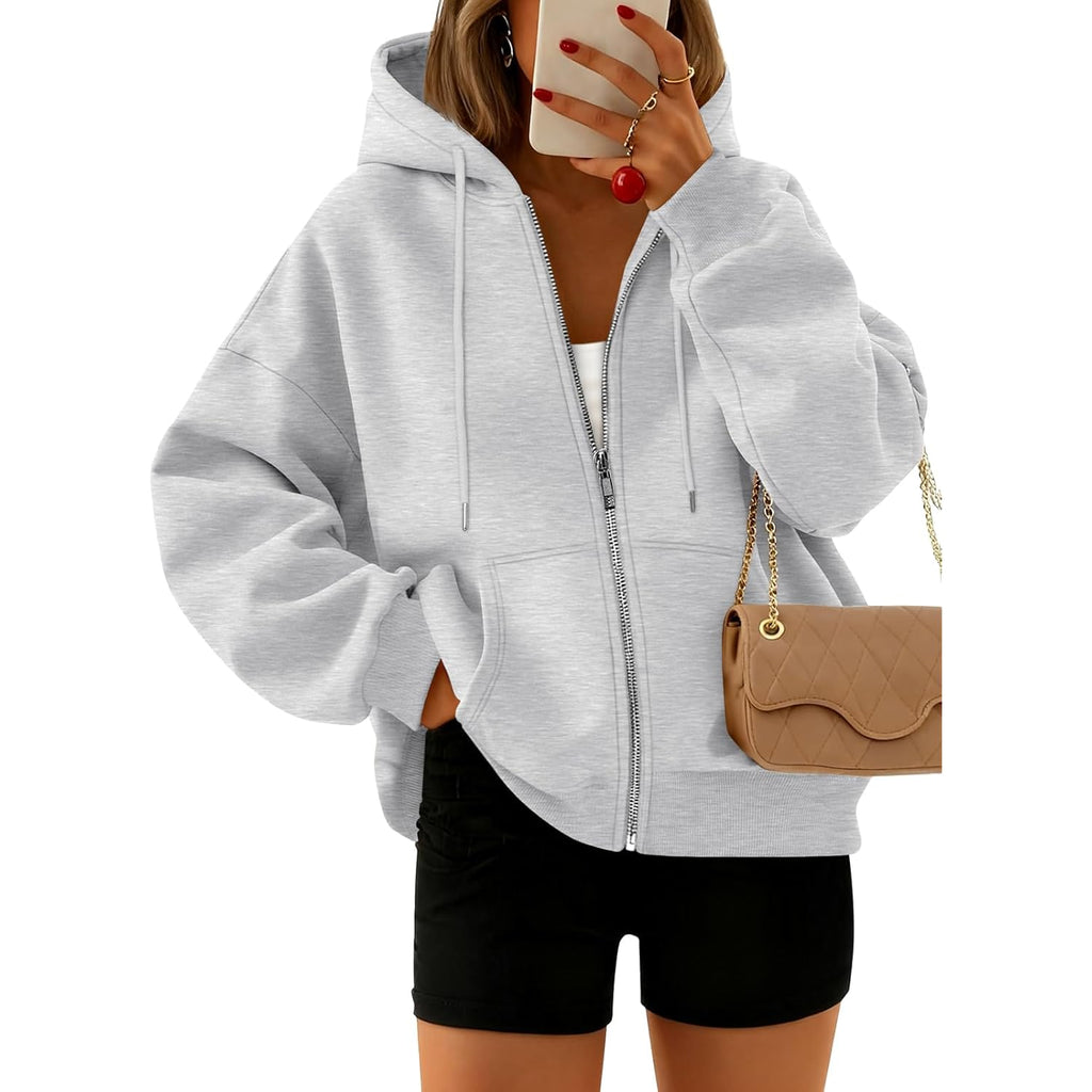 Women’s Cropped Zip-Up Hoodie – Fleece Long Sleeve Sweatshirt