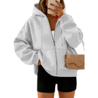 Women’s Cropped Zip-Up Hoodie – Fleece Long Sleeve Sweatshirt