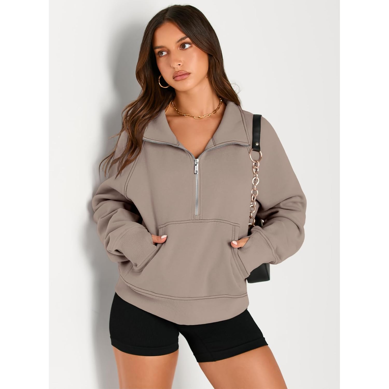 Women’s Half-Zip Cropped Hoodie – Fleece Pullover Sweatshirt