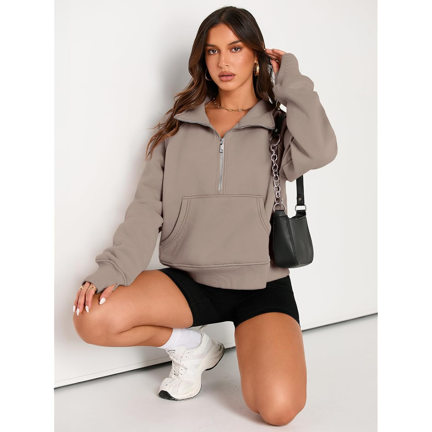 Women’s Half-Zip Cropped Hoodie – Fleece Pullover Sweatshirt