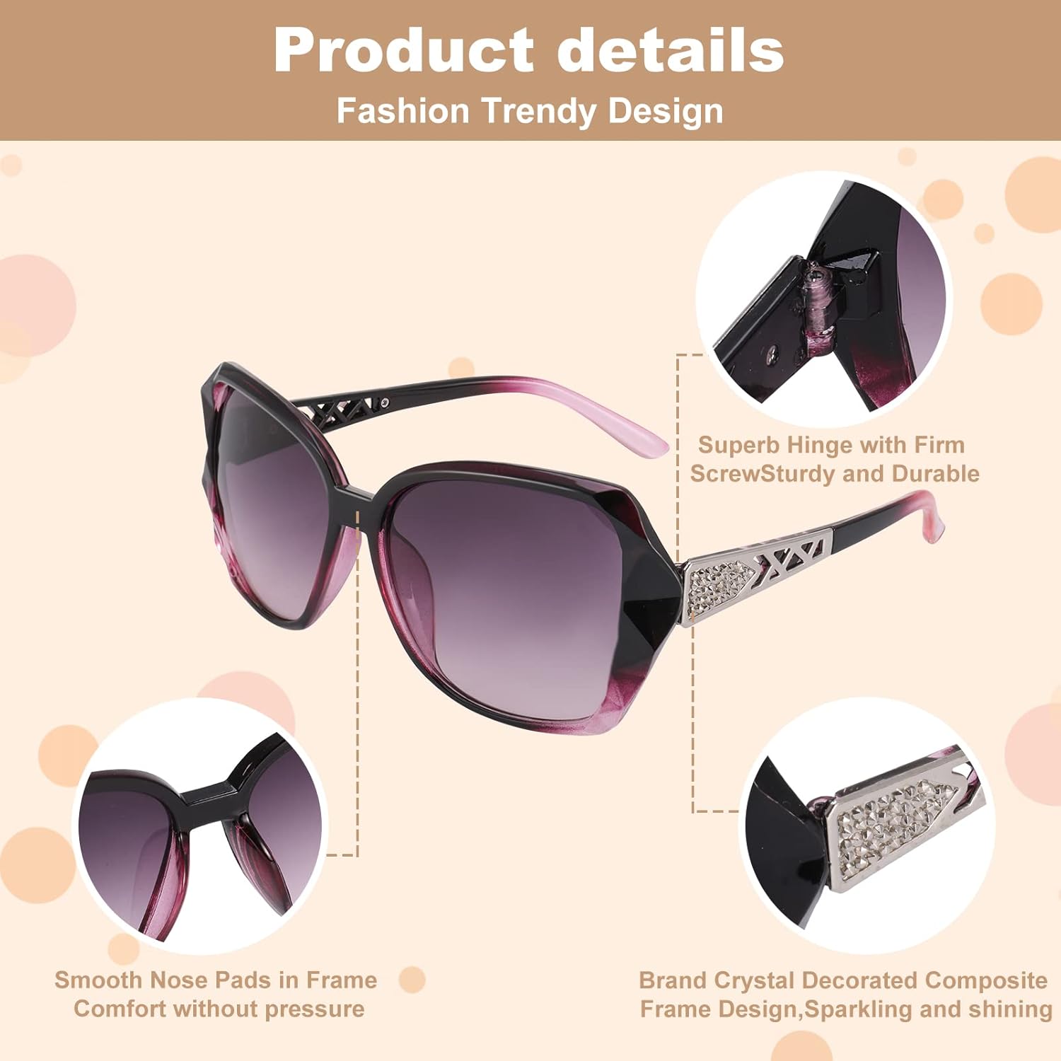 Dragonflydreams Pcs Women Large Sunglasses, Uv Glasses Oversized Classic Trend Ladies Sunglasses Sparkling Large Frame