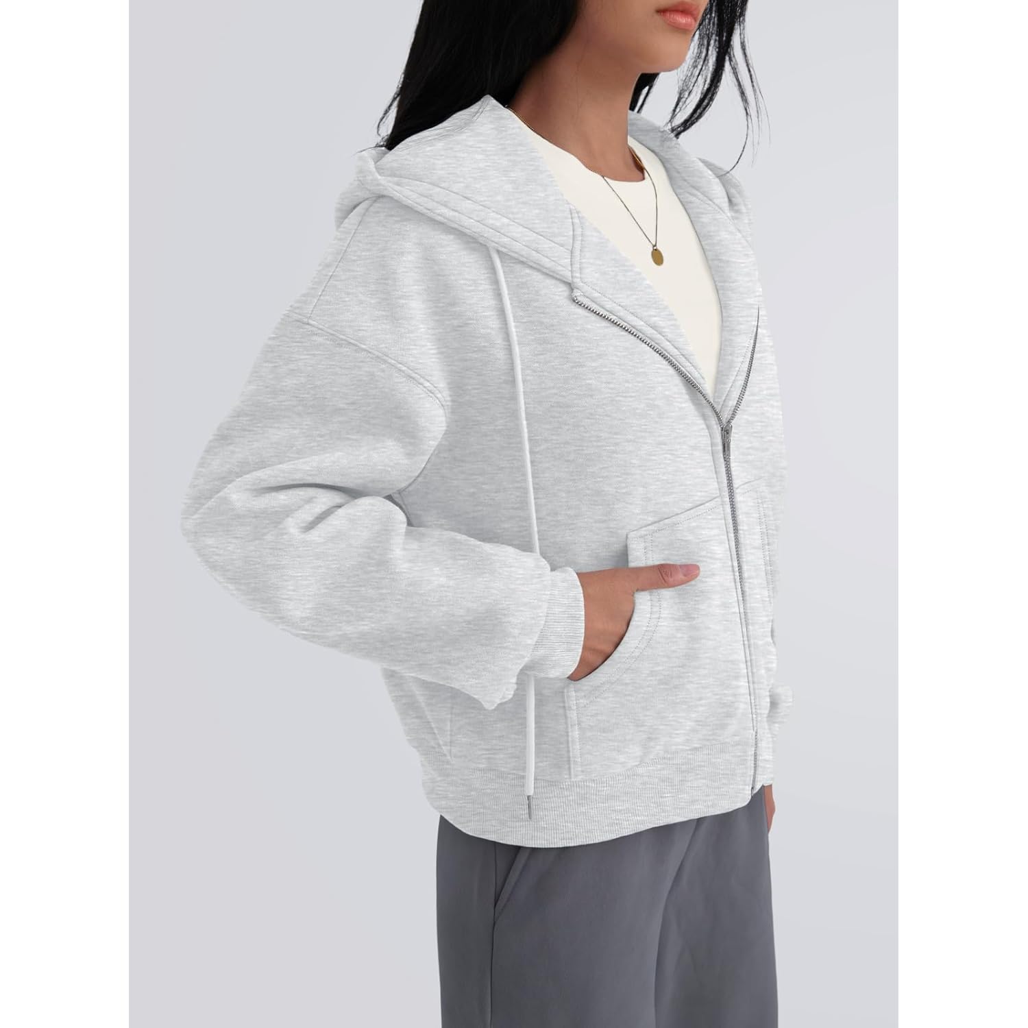 Women’s Cropped Zip-Up Hoodie – Fleece Long Sleeve Sweatshirt