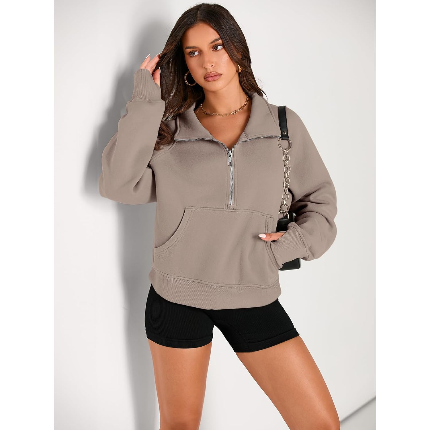 Women’s Half-Zip Cropped Hoodie – Fleece Pullover Sweatshirt