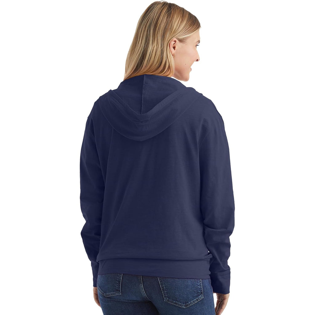 Women’s Slub Knit Full-Zip Hoodie – Textured Cotton Zip-Up Jacket