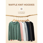 Women’s Waffle Knit Hoodie – Lightweight Long Sleeve Pullover Top