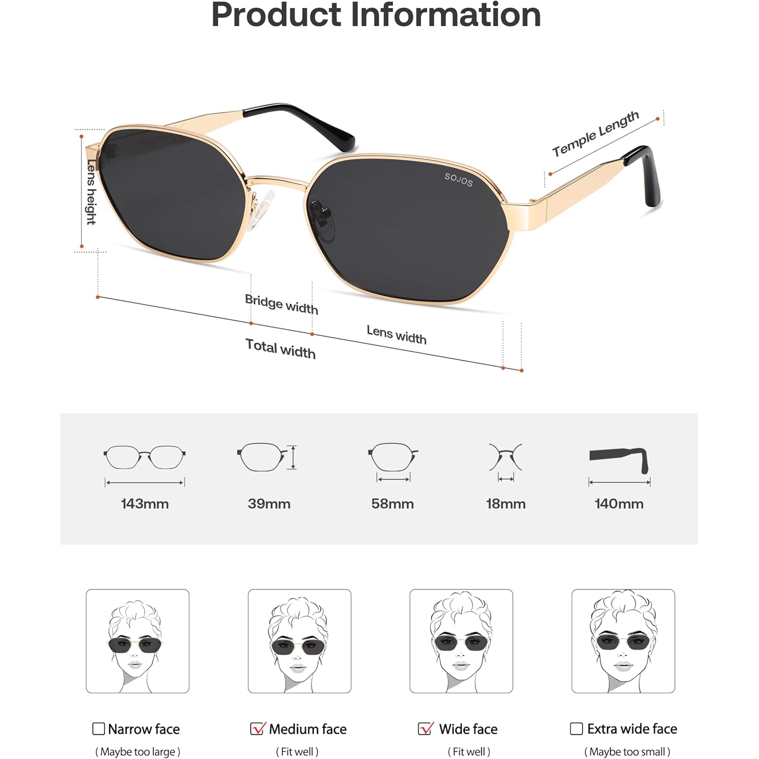 Sojos Trendy Polarized Hexagon Sunglasses For Women Men, Retro Rectangle Shades