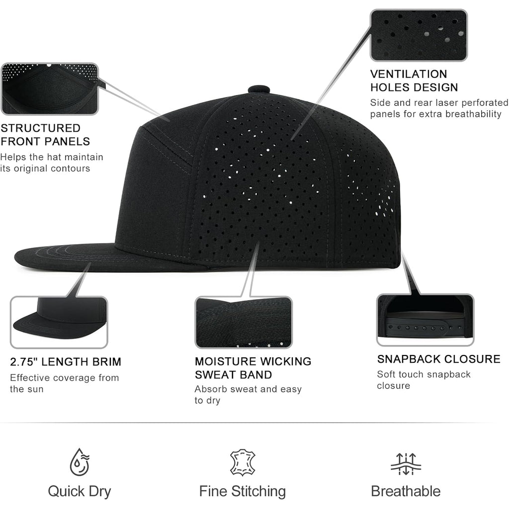 Men Flat Brim Adjustable Performance Hat Snapback Laser Perforated Baseball Cap