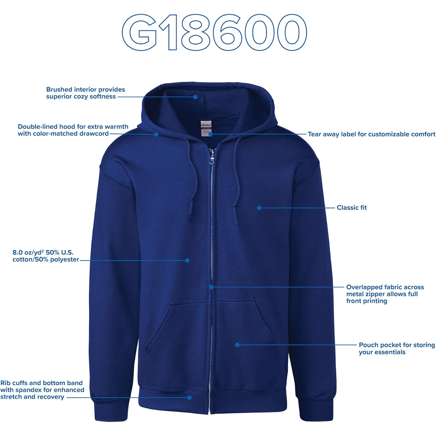 Gildan Men's Full Zip Hooded Sweatshirt