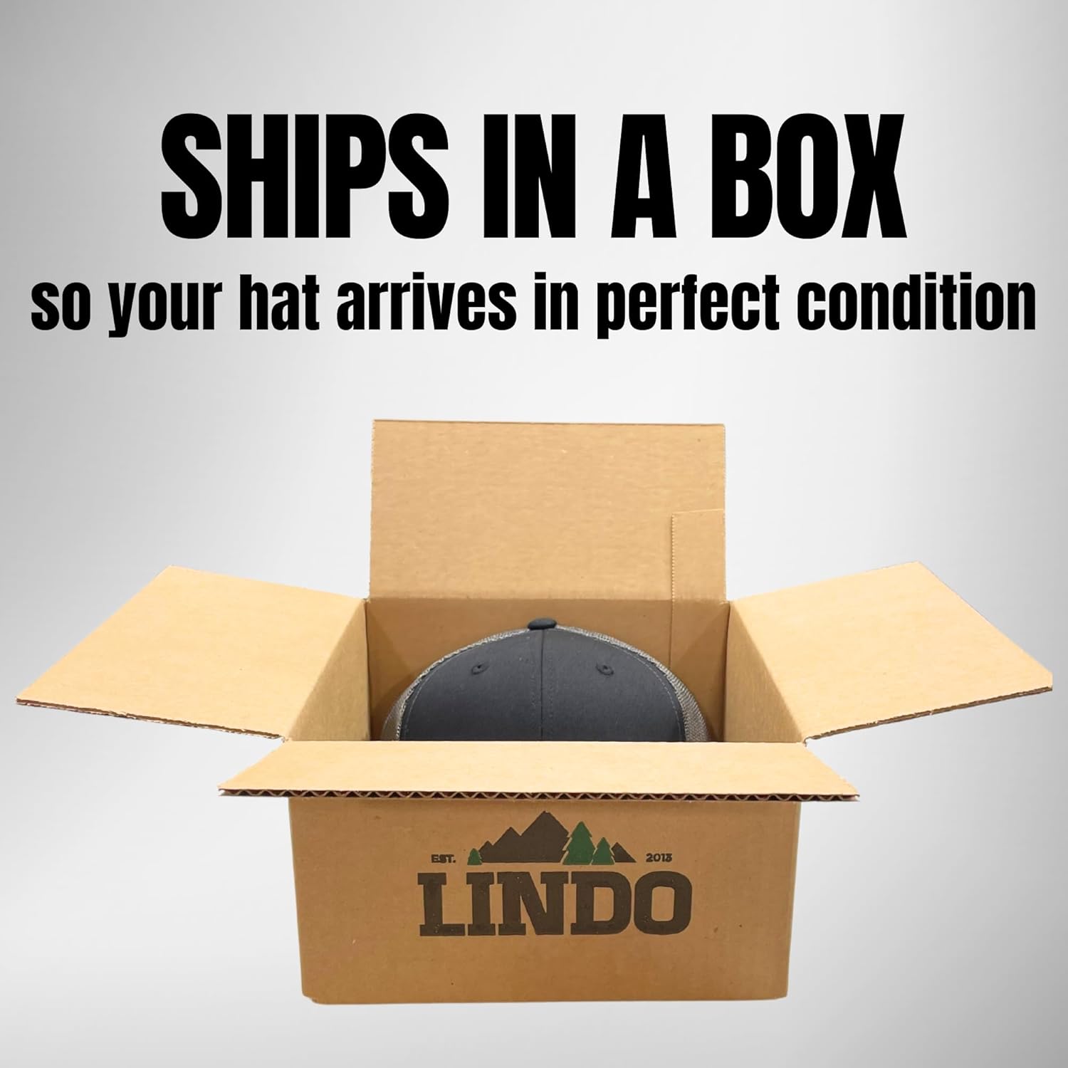 LINDO Trucker Hat [ Great Outdoors Design ] for Men and Women: Mid Profile Cap with Breathable Mesh Back and Adjustable Snap