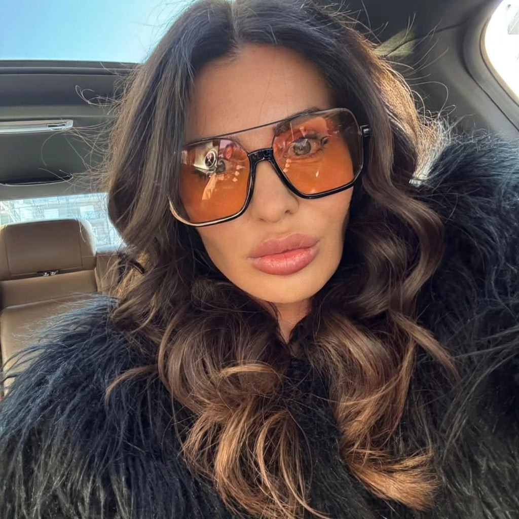 Retro Oversized Aviator Sunglasses For Women Men Square Double Bridge Pilot Sun Glasses Trendy Shades