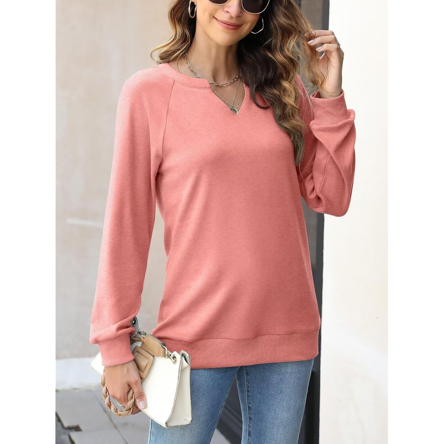 Women’s V-Neck Sweatshirt – Lightweight Long Sleeve Pullover Top