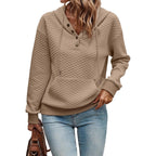 Women’s Quilted Half-Button Hoodie – Casual Long Sleeve Pullover