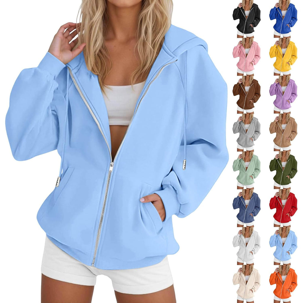Women’s Oversized Zip-Up Hoodie – Casual Fall & Winter Sweatshirt
