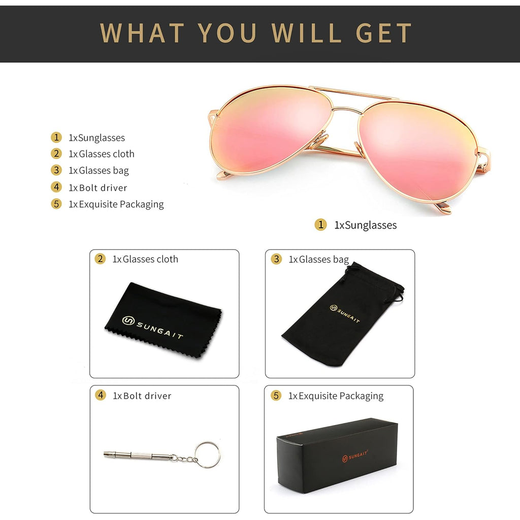 Sungait Women'S Lightweight Oversized Aviator Sunglasses - Classic Style Polarized Lens