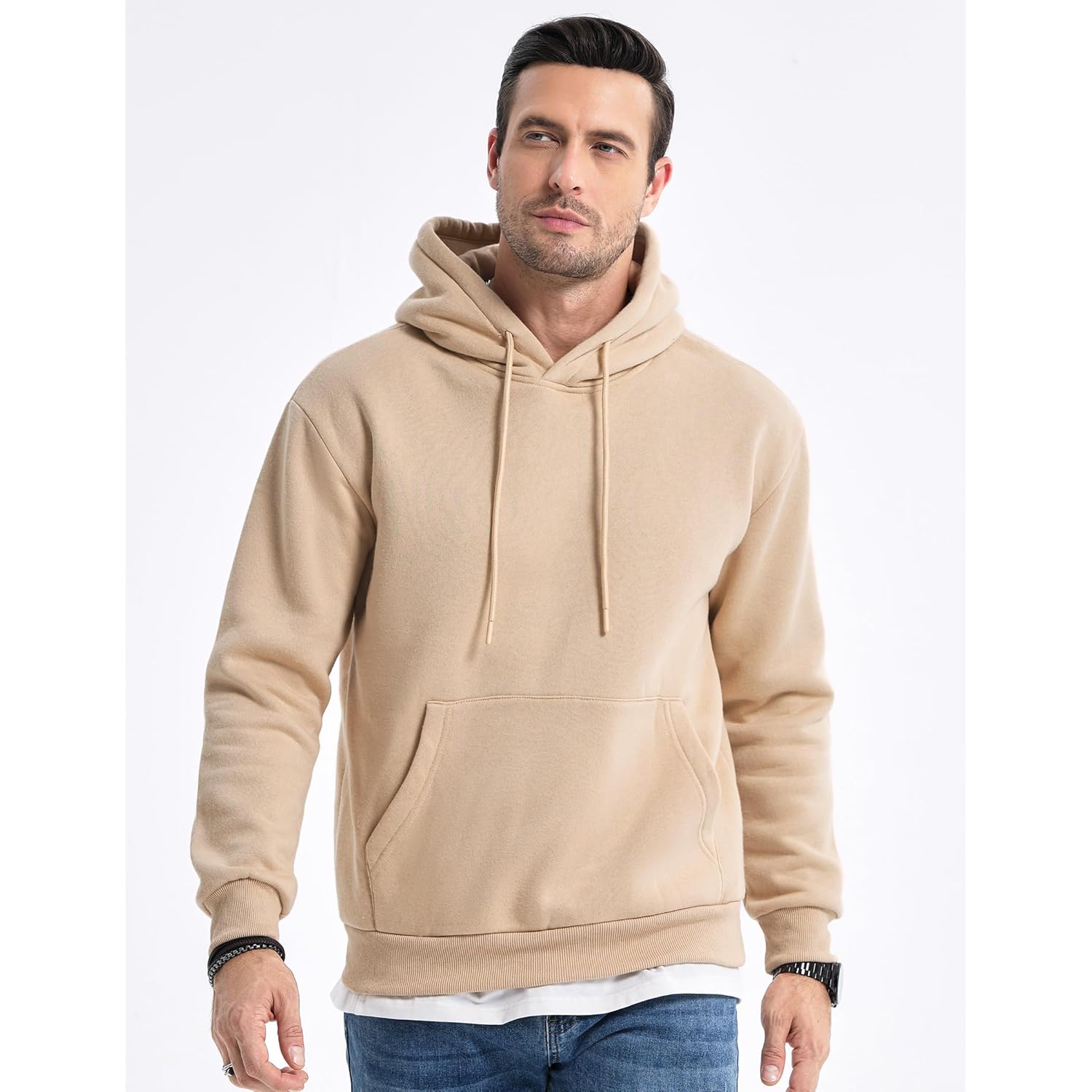 JMIERR Mens Casual Cotton Hooded Collar Drawstring Hoodies Pullover Sweatshirts Casual Long Sleeve Shirts