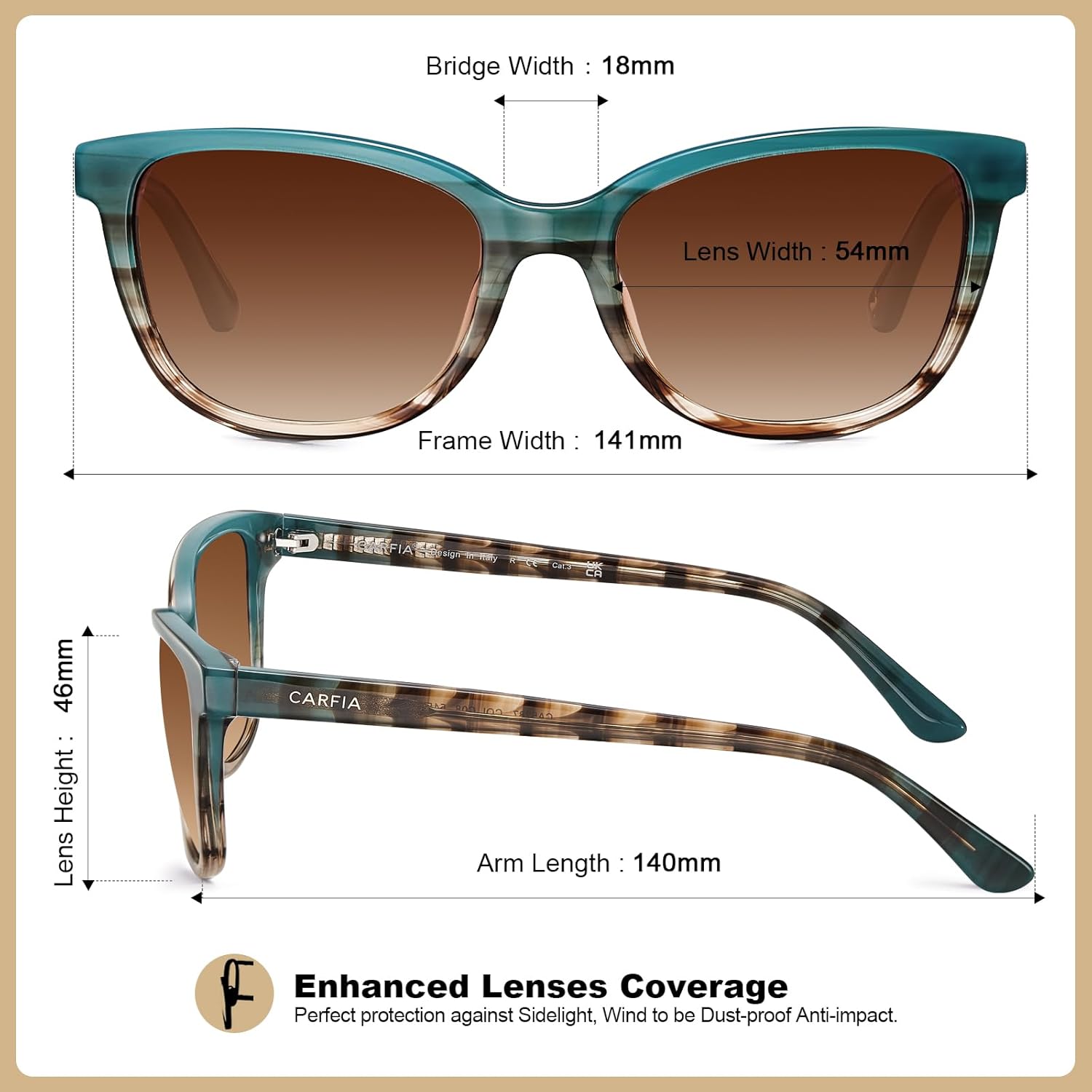 Carfia Designer Acetate Womens Polarized Sunglasses Fit Most Face Shapes Trendy Shades Uv Protection Hypoallergenic Handmade